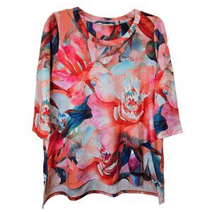 Soft Surroundings Floral Print Knit Top Lightweight 3/4 Sleeve Size L‎